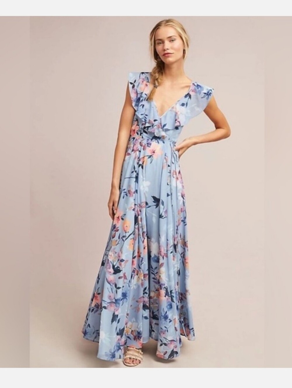 NWT Yumi Kim Blue/Lavender Floral Maxi Wrap Dress